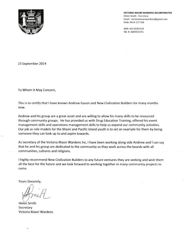 Maori Wardens Letter