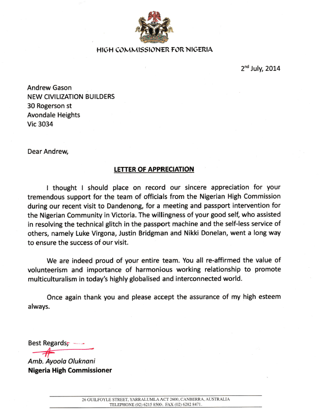 NCV High Commissioner Letter